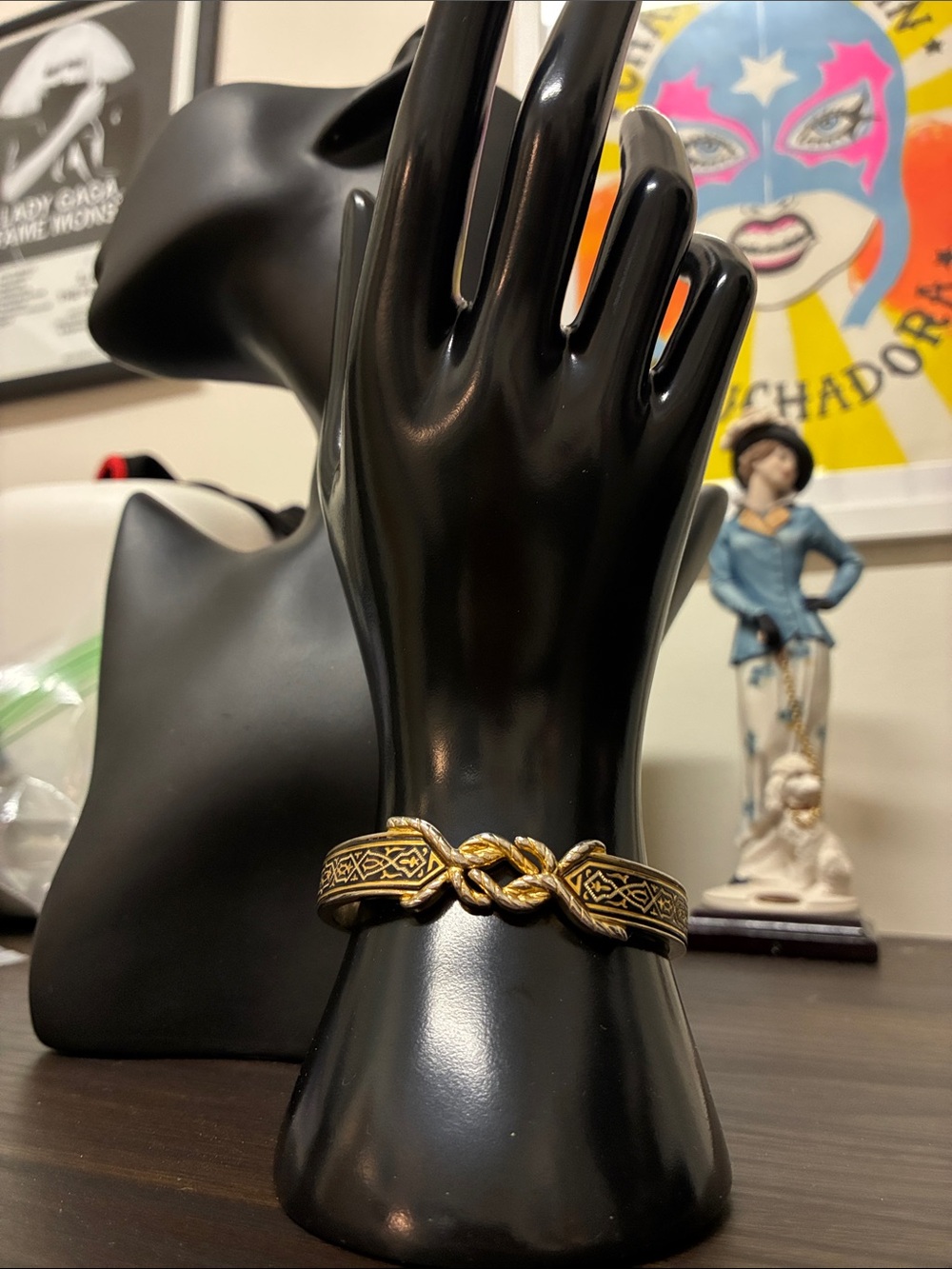 Vintage 80s Art Deco Gold-Tone Knot Cuff Bracelet - Women Jewelry